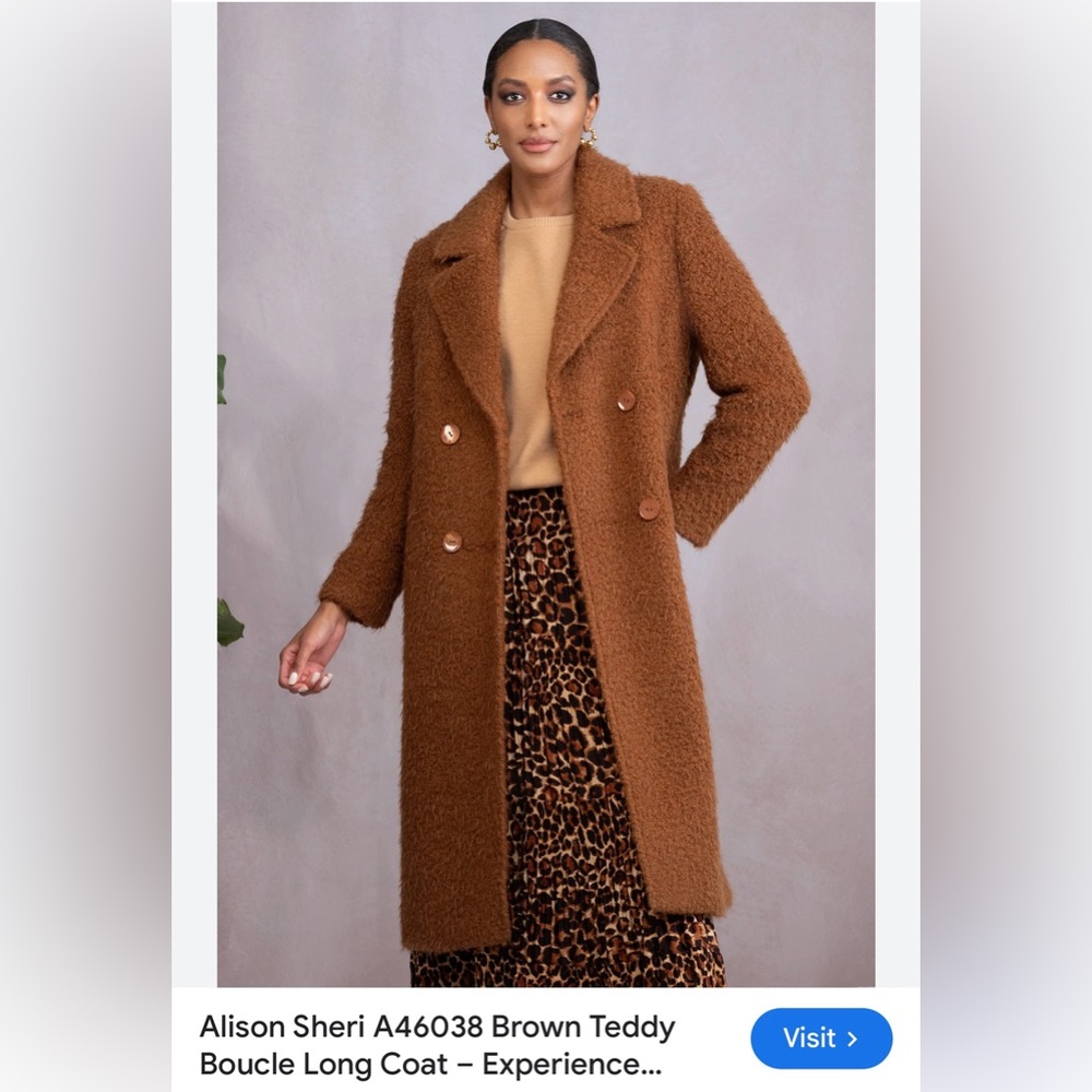 NWT Allison Sheri Brown Teddy Boucle Long Coat S